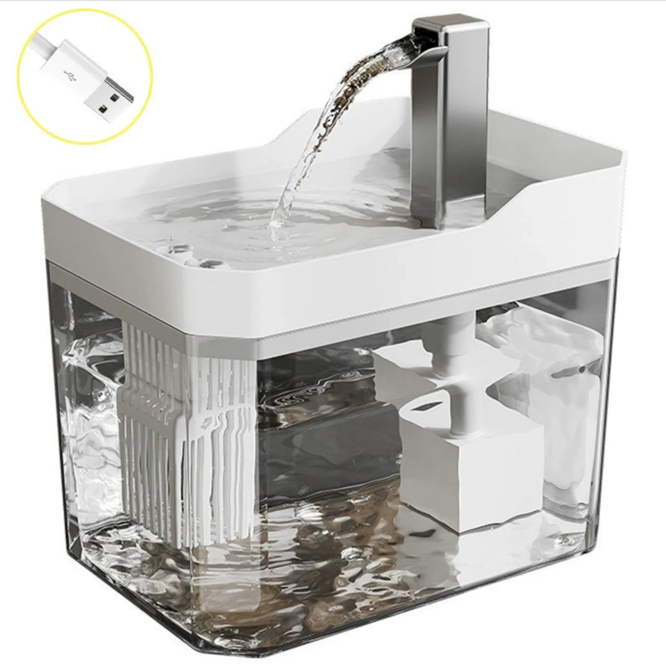 Cat auto water dispenser 1.5L w/ pump filter, silent, Pet drinking water equipment for cats & small dogs,6 filters,1 year use