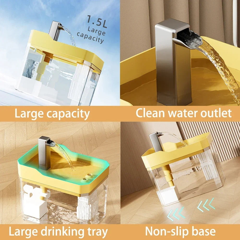 Cat auto water dispenser 1.5L w/ pump filter, silent, Pet drinking water equipment for cats & small dogs,6 filters,1 year use
